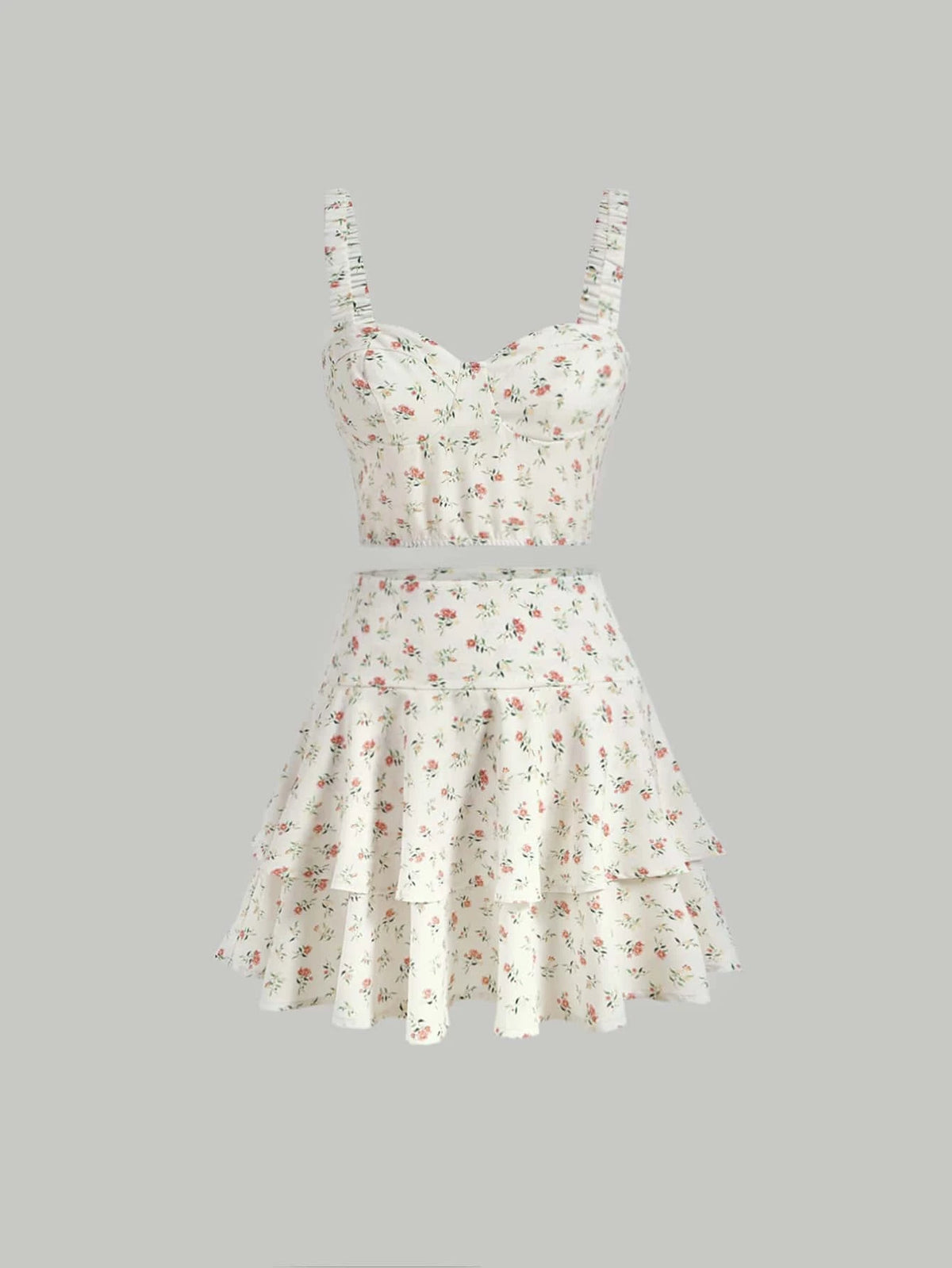 Ditsy Floral Print Cami Top & Two Layer Hem Skirt