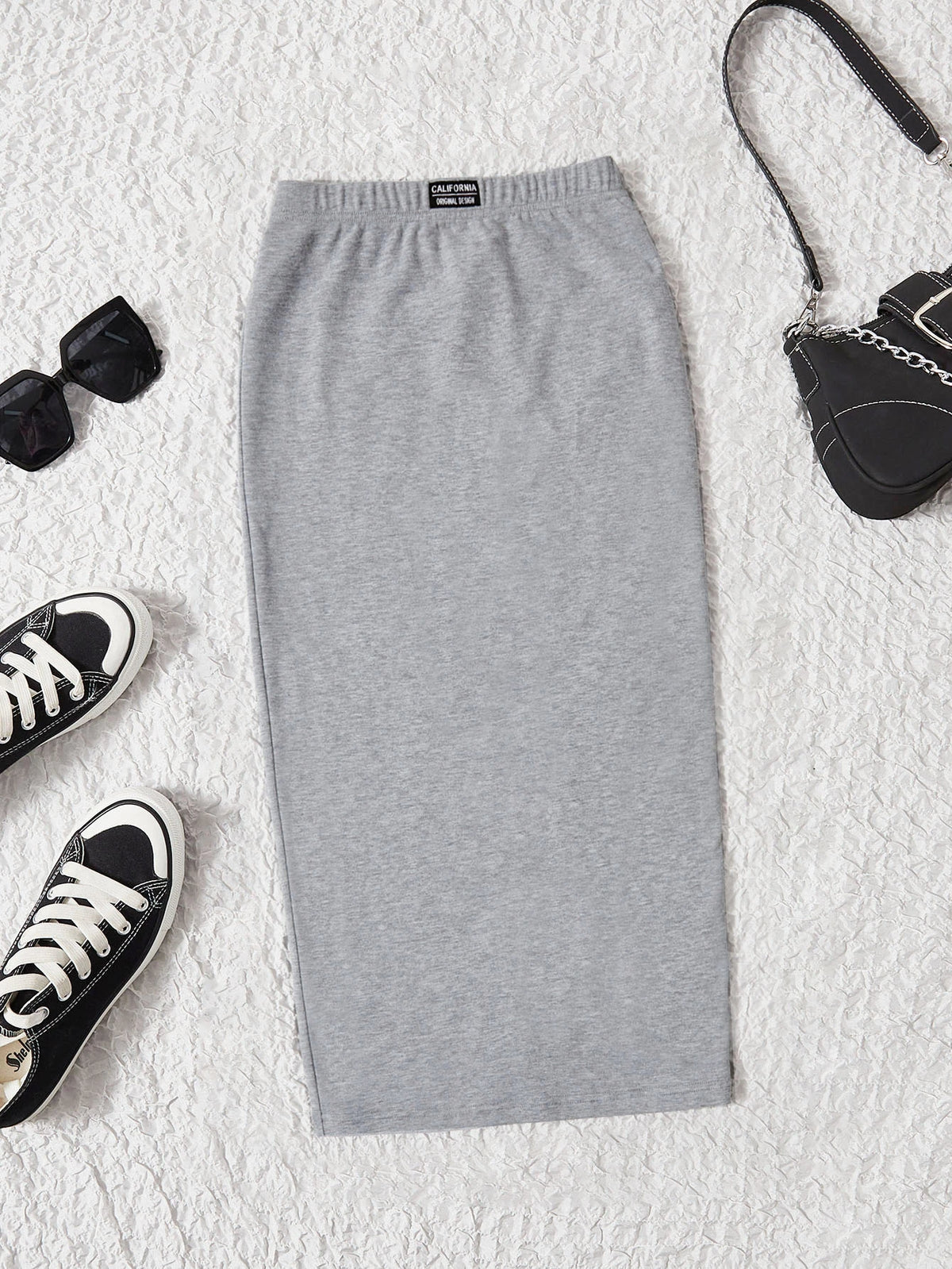 EZwear Letter Patched Detail Split Back Pencil Skirt