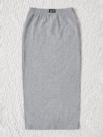 EZwear Letter Patched Detail Split Back Pencil Skirt