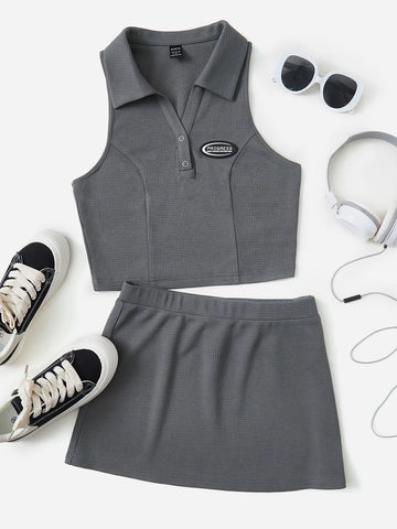 Polo Neck Tank Top & Bodycon Skirt