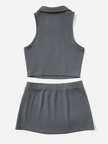 Polo Neck Tank Top & Bodycon Skirt