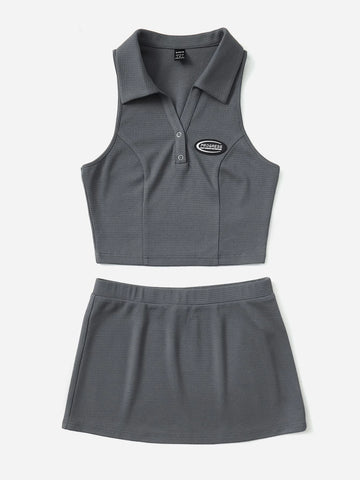 Polo Neck Tank Top & Bodycon Skirt