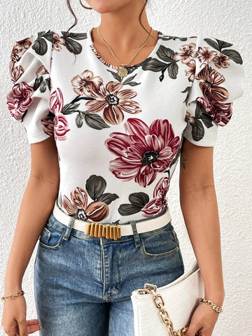Unity Floral Print Puff Sleeve Tee