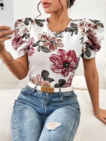 Unity Floral Print Puff Sleeve Tee