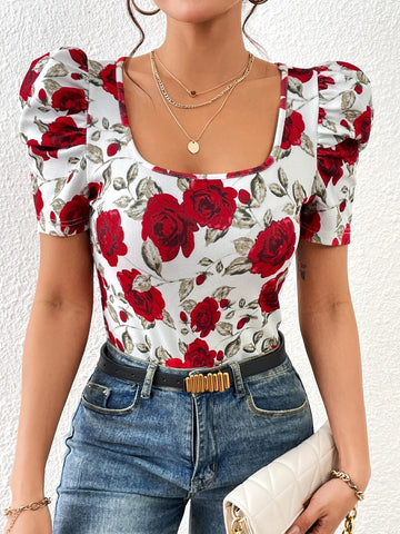 Unity Floral Print Puff Sleeve Tee