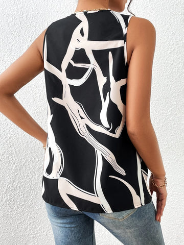 Unity Graphic Print Draped Collar Sleeveless Blouse