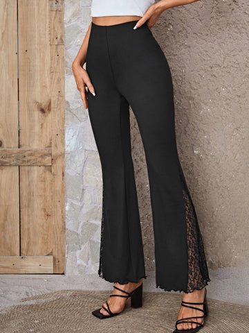 EMERY ROSE Contrast Lace Flare Leg Pants