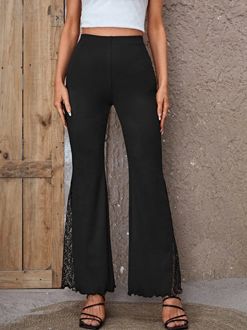 EMERY ROSE Contrast Lace Flare Leg Pants