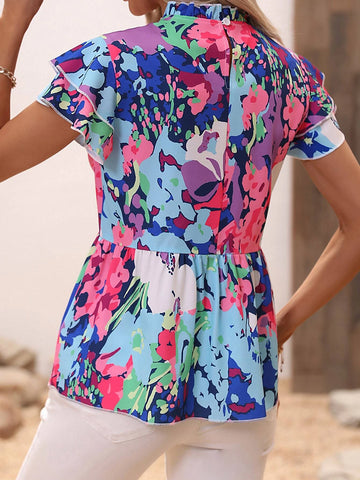 Floral Print Butterfly Sleeve Peplum Blouse