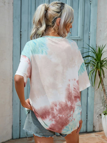 EMERY ROSE Tie Dye Letter Patched Detail Drop Shoulder Tee