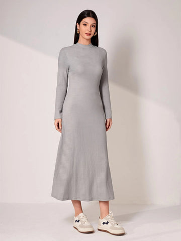 Solid Batwing Sleeve Belted Dress & Mock Neck Dress