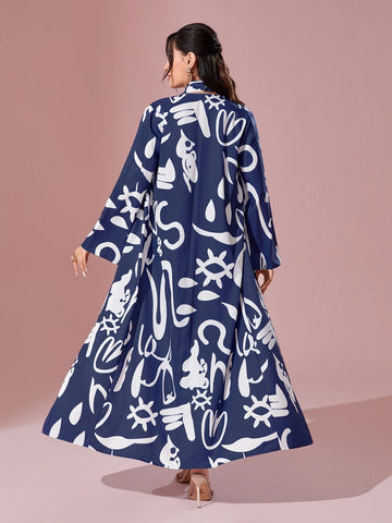 Graphic Print Open Front Coat & Bodycon Dress