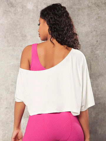 Solid Asymmetrical Neck Crop Tee Without Bra