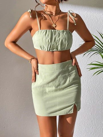 Tie Shoulder Cami Top & Split Hem Skirt