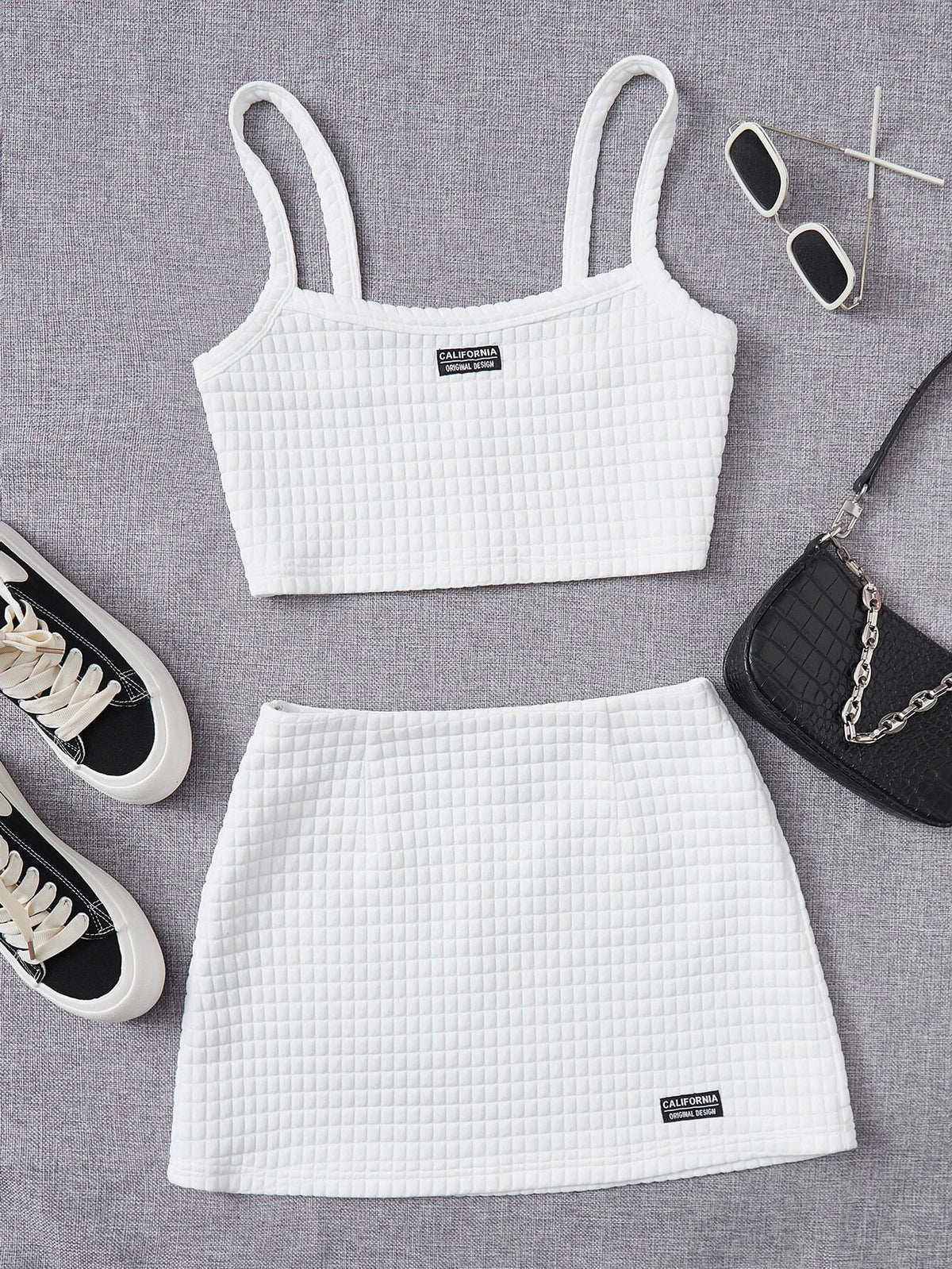 Letter Patched Detail Cami Top & Skirt