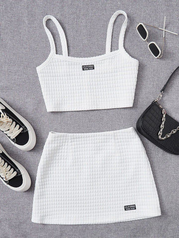 Letter Patched Detail Cami Top & Skirt