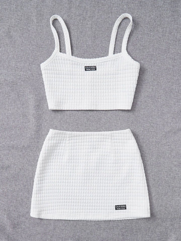 Letter Patched Detail Cami Top & Skirt