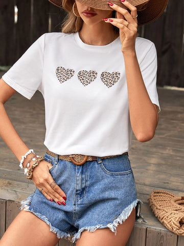 Frenchy Leopard & Heart Print Tee