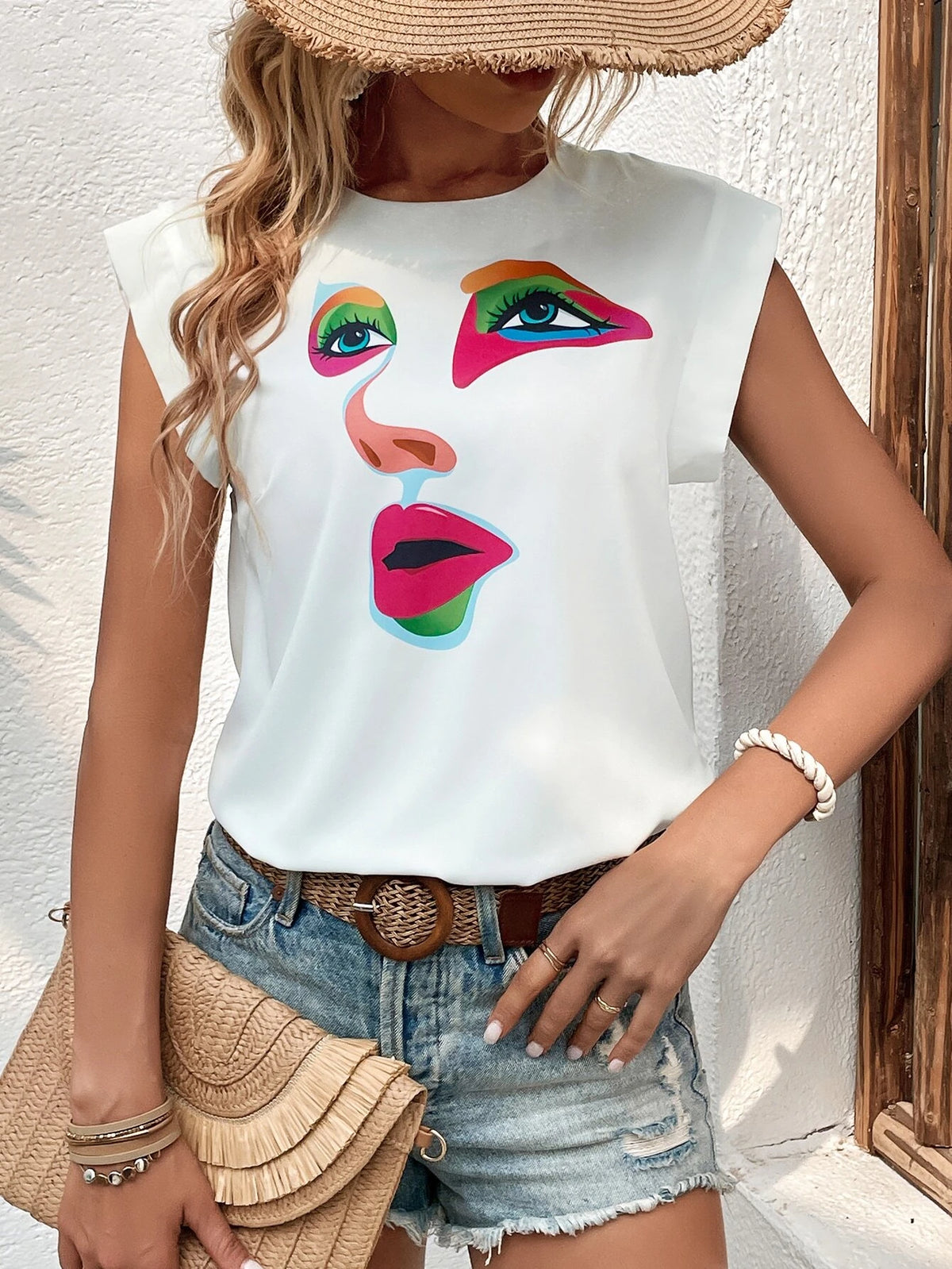 EMERY ROSE Figure Graphic Blouse