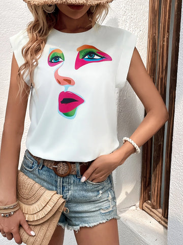 EMERY ROSE Figure Graphic Blouse