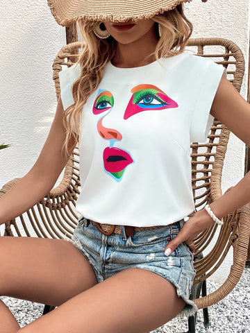 EMERY ROSE Figure Graphic Blouse