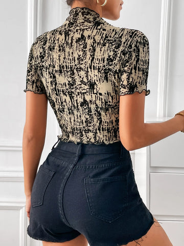 Unity Allover Print Mock Neck Crop Tee