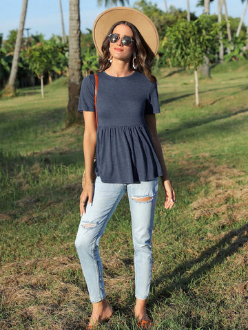 EMERY ROSE Solid Peplum Tee