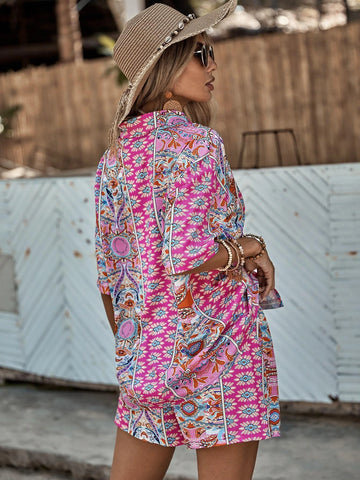 Allover Print Drop Shoulder Shirt & Shorts