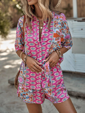 Allover Print Drop Shoulder Shirt & Shorts