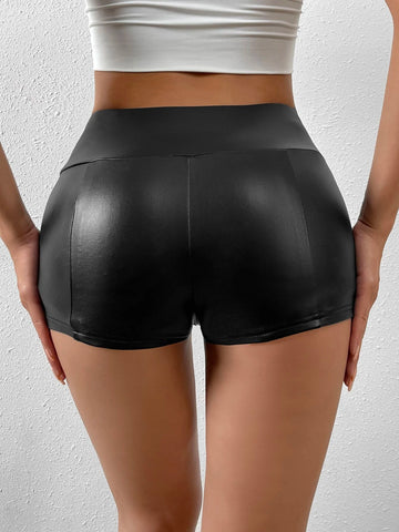 SXY Wideband Waist PU Biker Shorts