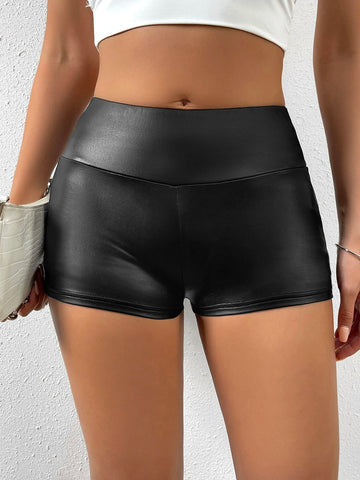 SXY Wideband Waist PU Biker Shorts