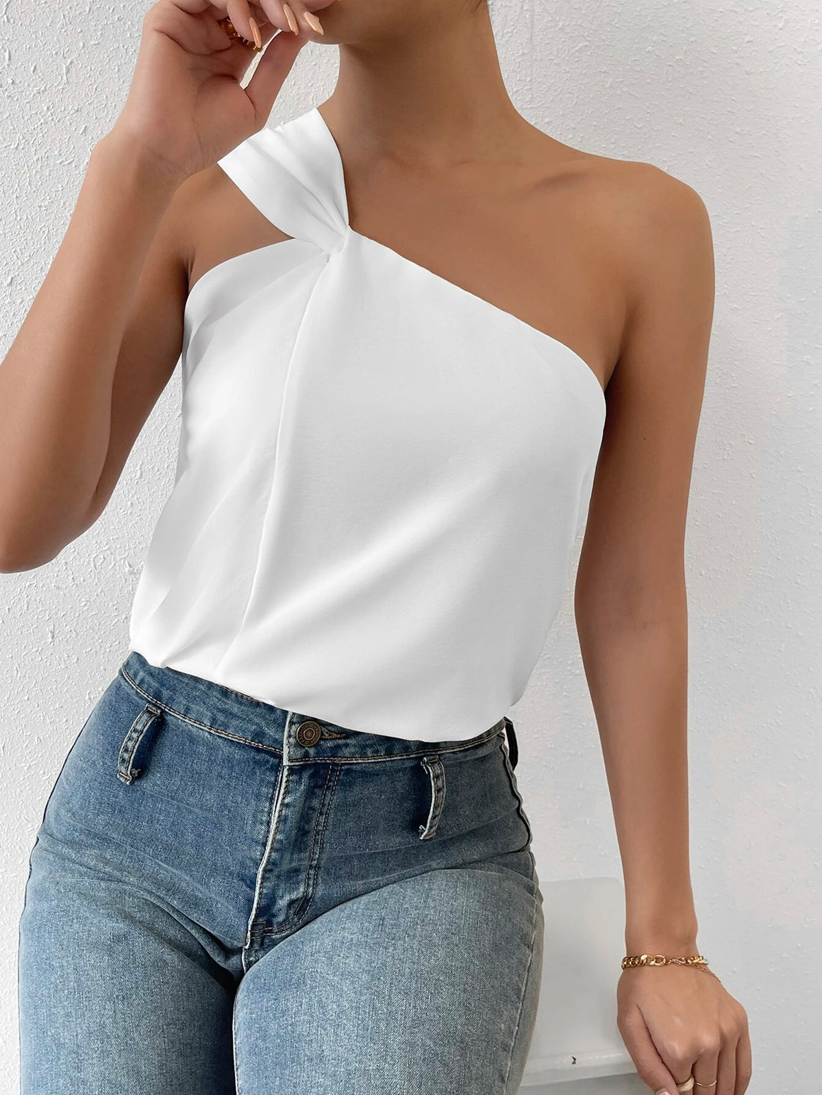 Solid One Shoulder Blouse