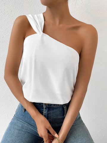 Solid One Shoulder Blouse