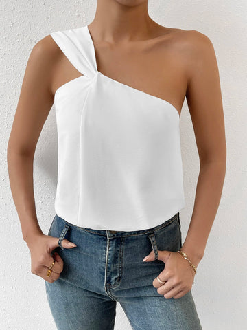 Solid One Shoulder Blouse