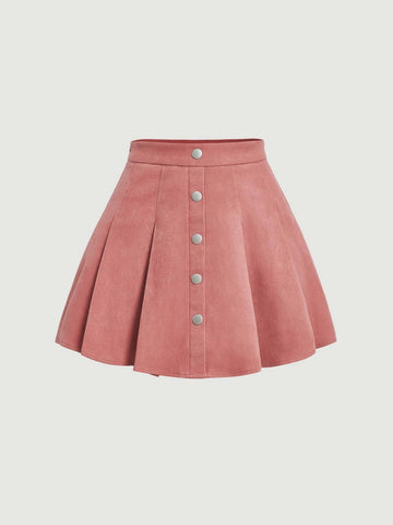 MOD Button Front Pleated Skirt