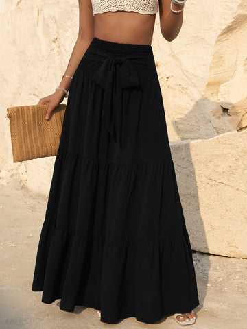 VCAY Ruffle Hem Belted Maxi Skirt