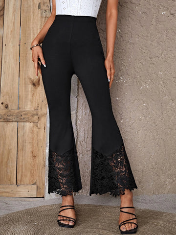 EMERY ROSE Contrast Lace Flare Leg Pants