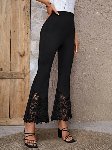 EMERY ROSE Contrast Lace Flare Leg Pants