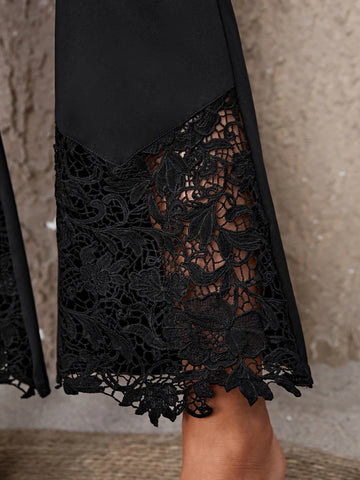 EMERY ROSE Contrast Lace Flare Leg Pants
