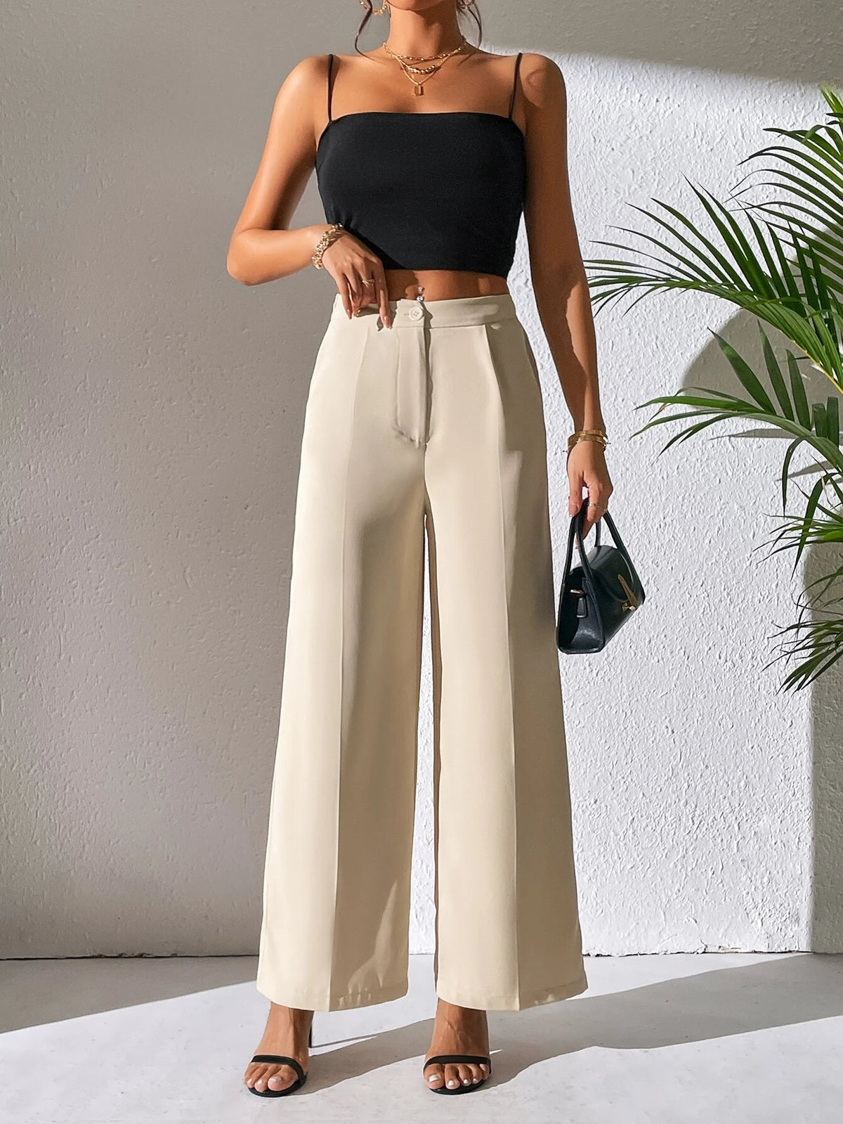 PETITE Solid Wide Leg Pants