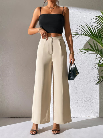PETITE Solid Wide Leg Pants