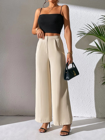 PETITE Solid Wide Leg Pants
