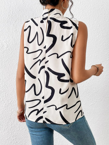 Unity Graphic Print Keyhole Back Sleeveless Blouse