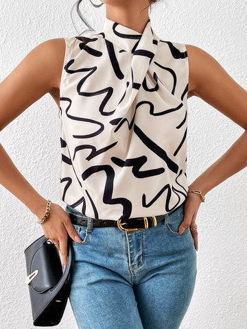 Unity Graphic Print Keyhole Back Sleeveless Blouse