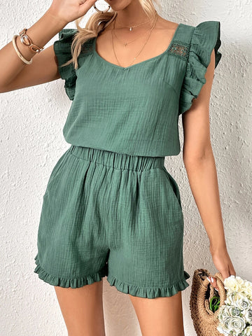 Sweetheart Neck Ruffle Trim Top & Shorts