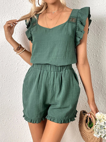 Sweetheart Neck Ruffle Trim Top & Shorts