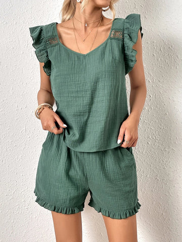 Sweetheart Neck Ruffle Trim Top & Shorts