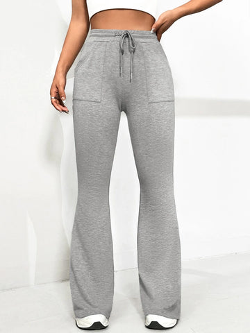 EZwear Drawstring Waist Flare Leg Pants