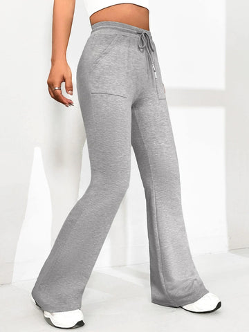 EZwear Drawstring Waist Flare Leg Pants