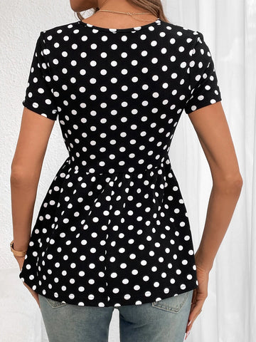 Unity Polka Dot Print Scallop Trim Peplum Tee